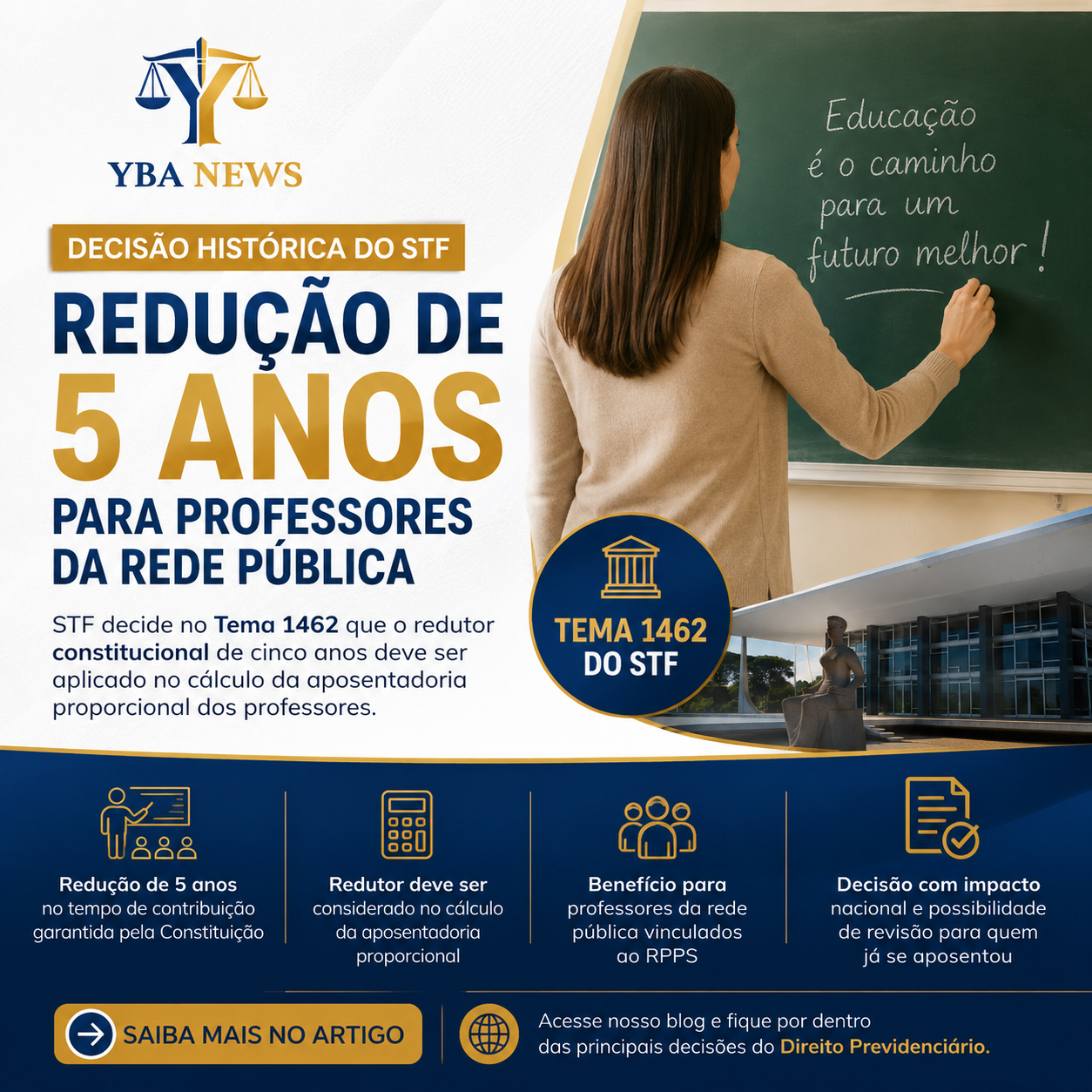 STF garante aplicação do redutor de 5 anos para professores da rede pública: entenda o Tema 1462 da Repercussão Geral